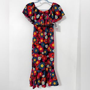 LulaRoe Cici Dress Floral Ruffle Off Shoulder multicolored Flowers Small
